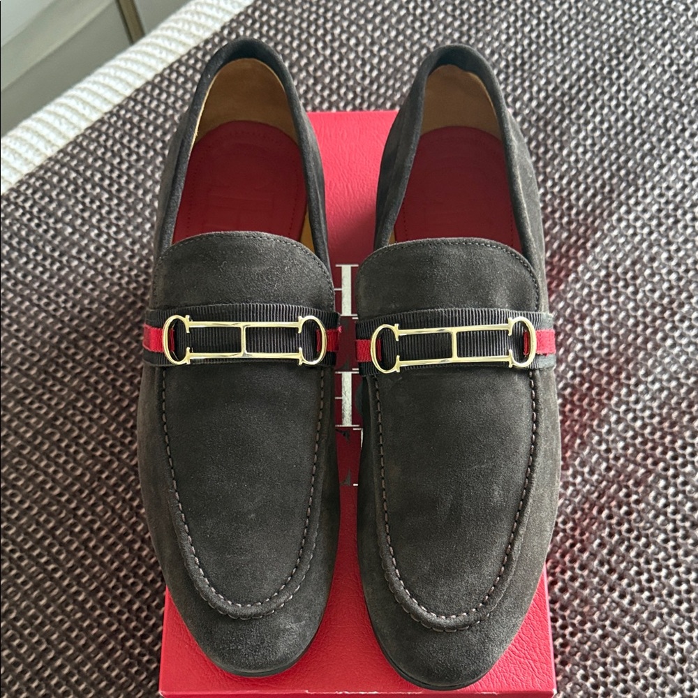 Carolina Herrera Dark Brown Loafers with Red and Gold Detail
